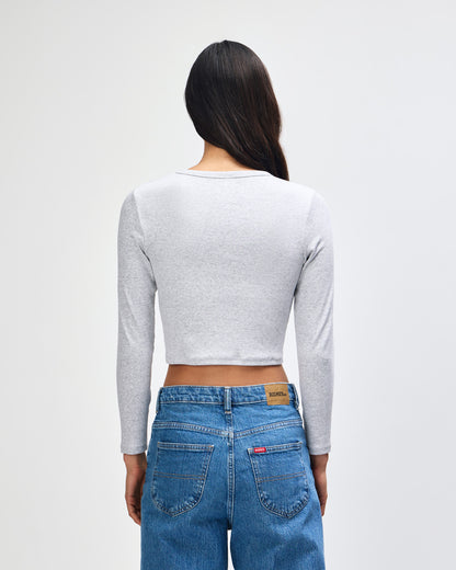 American Apparel Baby Rib Women's LS Crop Fitted T-Shirt - Heather Grey