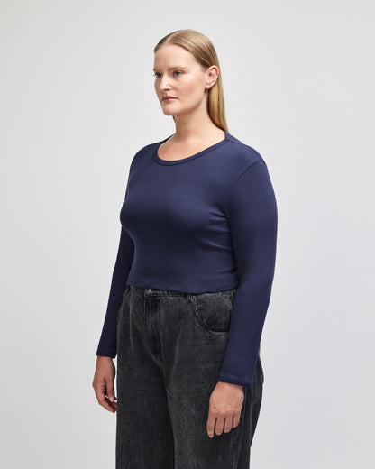 American Apparel Baby Rib Women's LS Crop Fitted T-Shirt - Navy