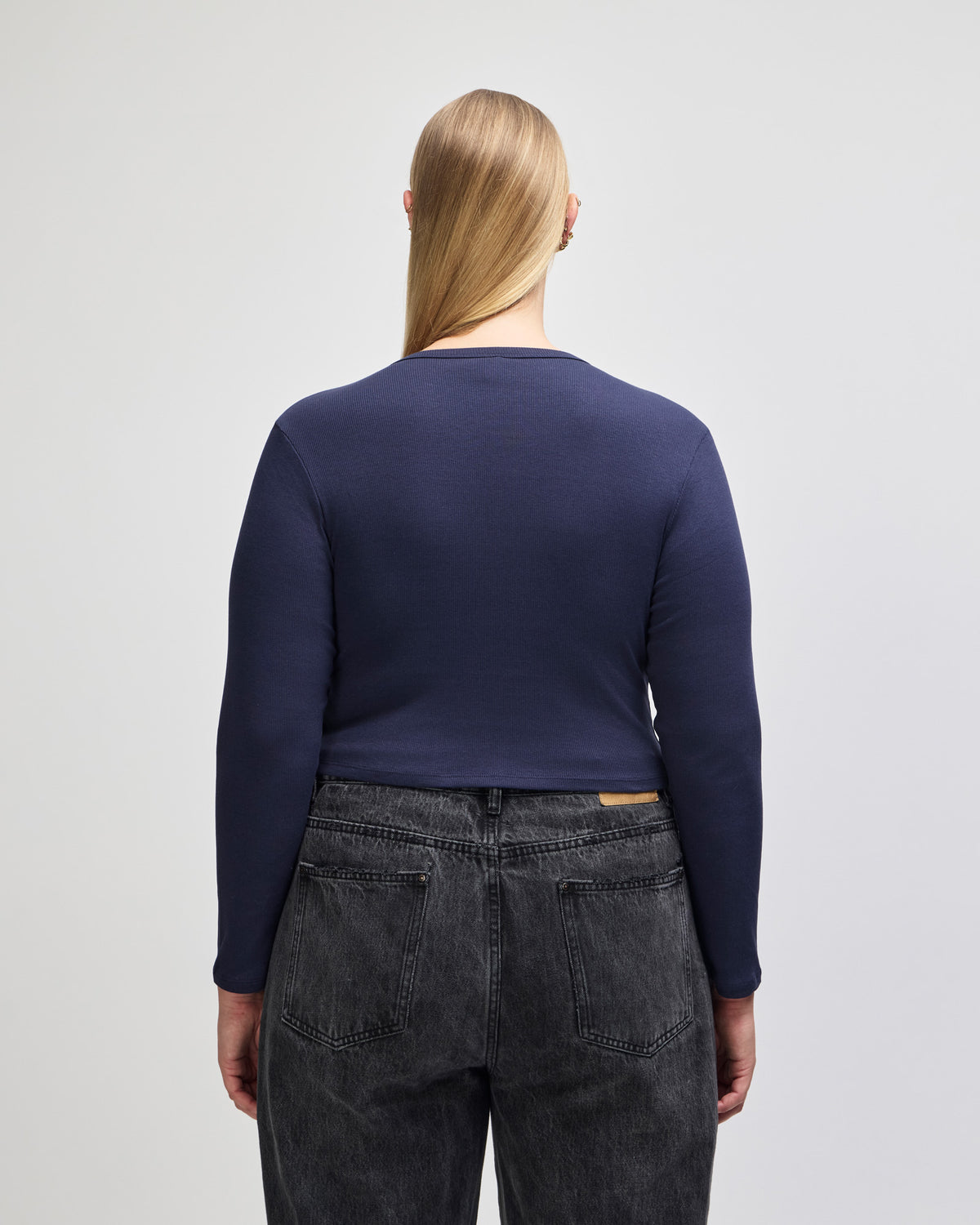 American Apparel Baby Rib Women's LS Crop Fitted T-Shirt - Navy