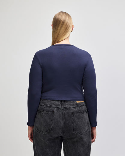 American Apparel Baby Rib Women's LS Crop Fitted T-Shirt - Navy