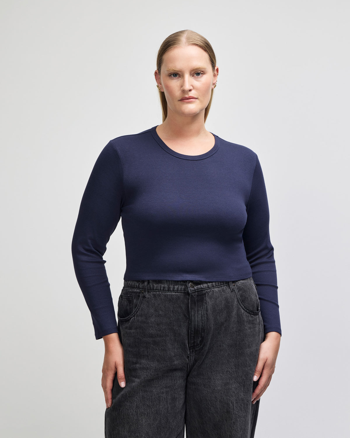 American Apparel Baby Rib Women's LS Crop Fitted T-Shirt - Navy