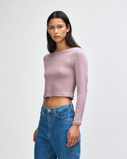 American Apparel Baby Rib Women's LS Crop Fitted T-Shirt - Smokey Violet