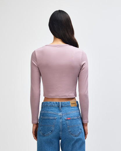 American Apparel Baby Rib Women's LS Crop Fitted T-Shirt - Smokey Violet