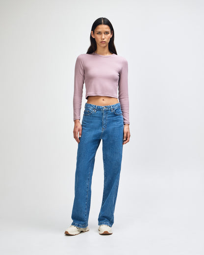 American Apparel Baby Rib Women's LS Crop Fitted T-Shirt - Smokey Violet