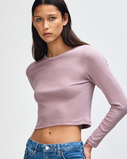 American Apparel Baby Rib Women's LS Crop Fitted T-Shirt - Smokey Violet
