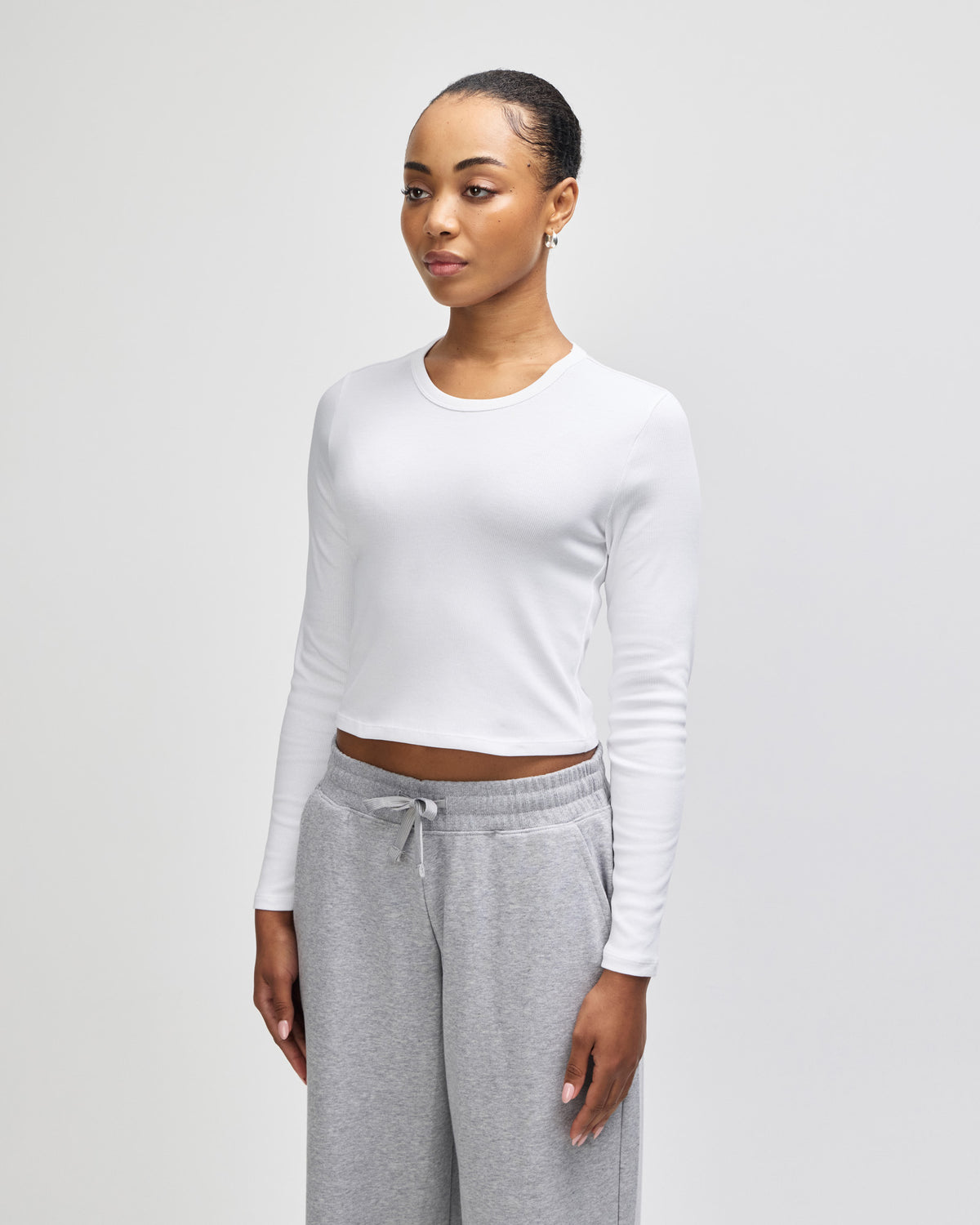 American Apparel Baby Rib Women's LS Crop Fitted T-Shirt - White