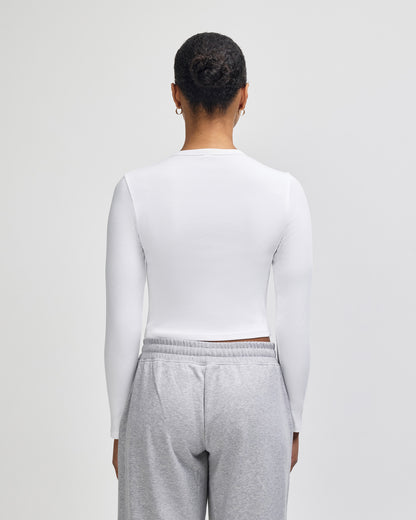 American Apparel Baby Rib Women's LS Crop Fitted T-Shirt - White