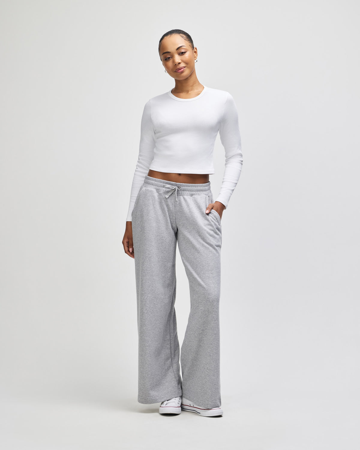 American Apparel Baby Rib Women's LS Crop Fitted T-Shirt - White