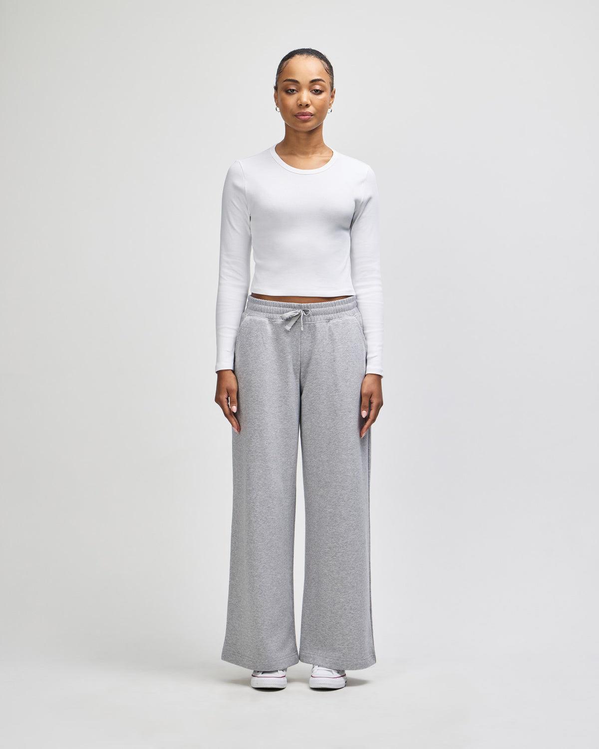 American Apparel Baby Rib Women's LS Crop Fitted T-Shirt - White