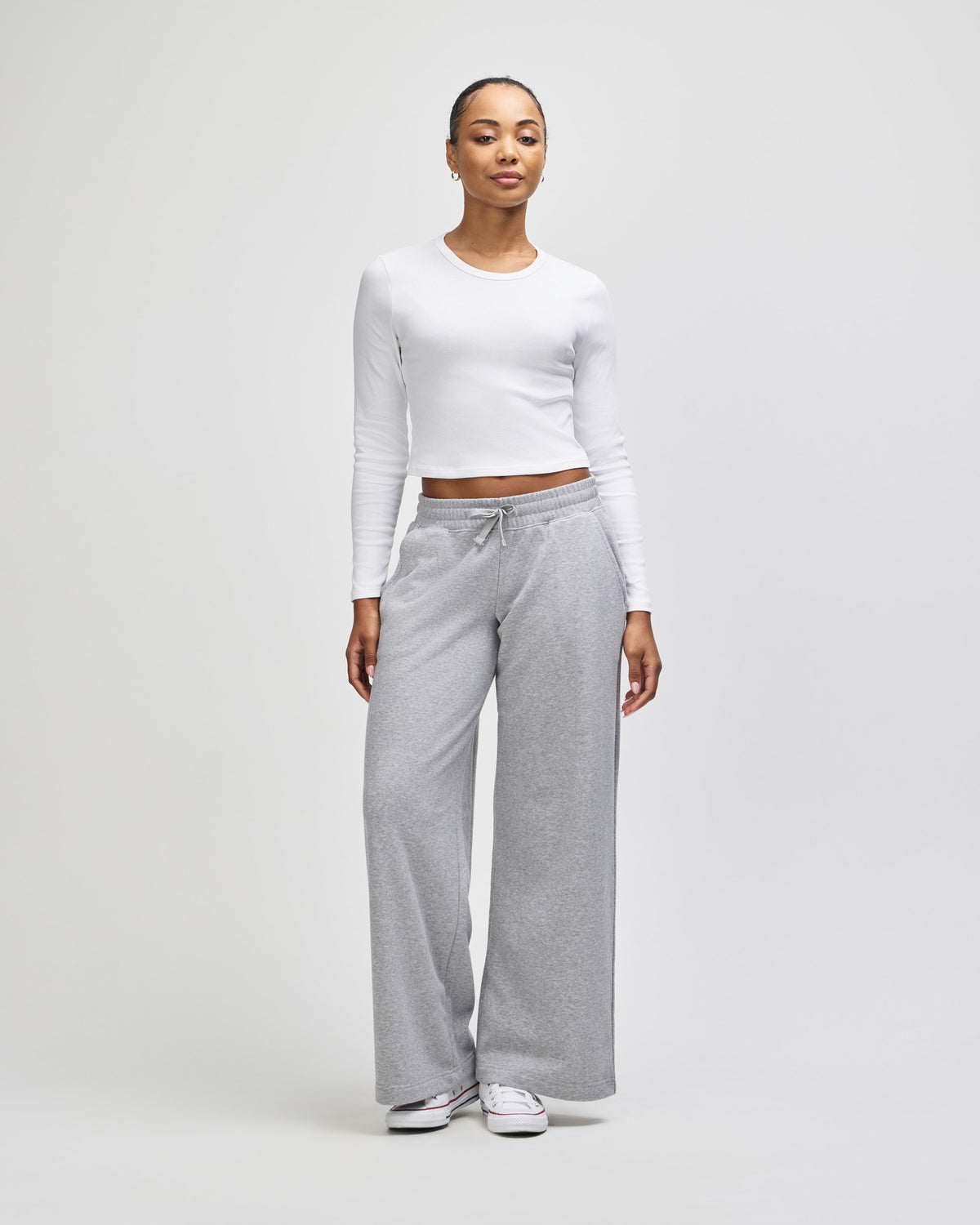 American Apparel Baby Rib Women's LS Crop Fitted T-Shirt - White