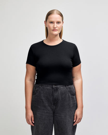 American Apparel Baby Rib Women's Crop Fitted T-Shirt - Black