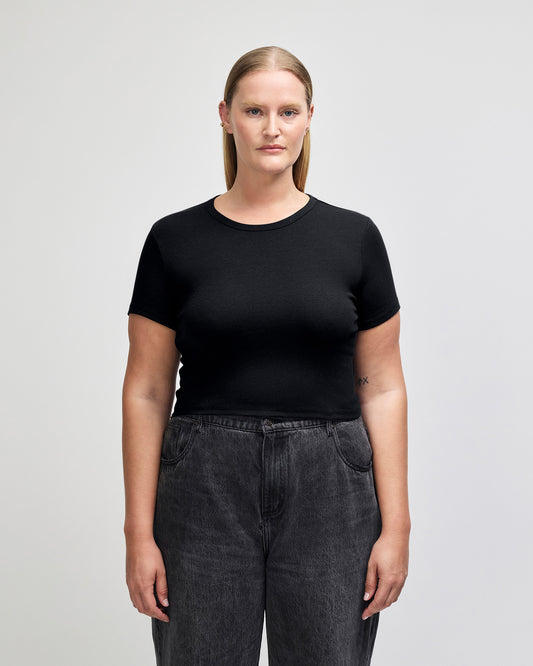 American Apparel Baby Rib Women's Crop Fitted T-Shirt - Black