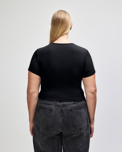 American Apparel Baby Rib Women's Crop Fitted T-Shirt - Black