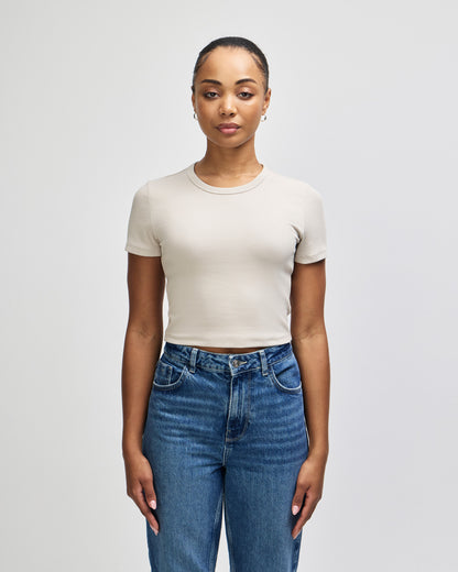 American Apparel Baby Rib Women's Crop Fitted T-Shirt - Bone