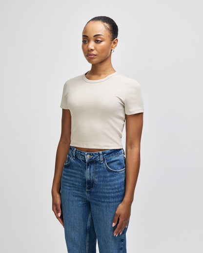 American Apparel Baby Rib Women's Crop Fitted T-Shirt - Bone