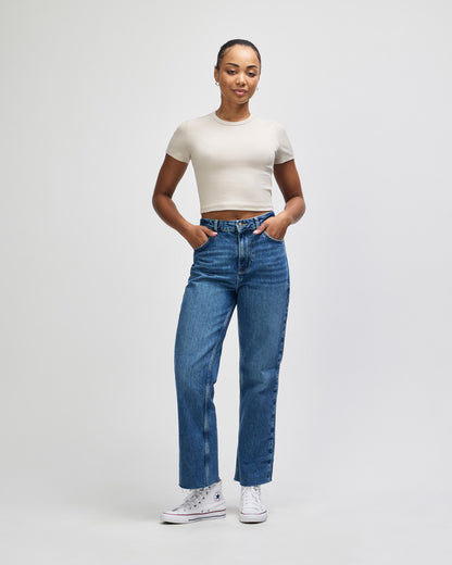 American Apparel Baby Rib Women's Crop Fitted T-Shirt - Bone