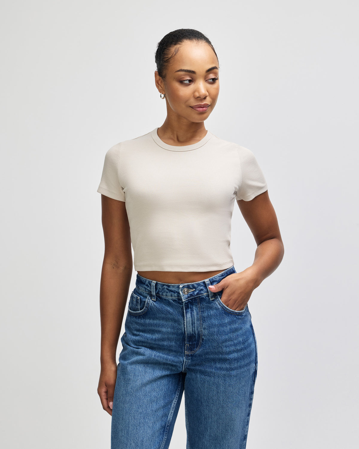 American Apparel Baby Rib Women's Crop Fitted T-Shirt - Bone