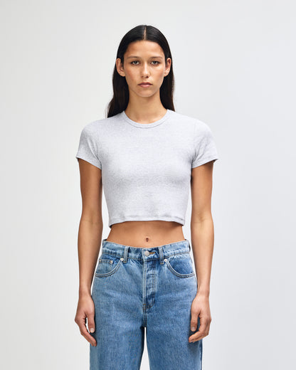 American Apparel Baby Rib Women's Crop Fitted T-Shirt - Heather Grey