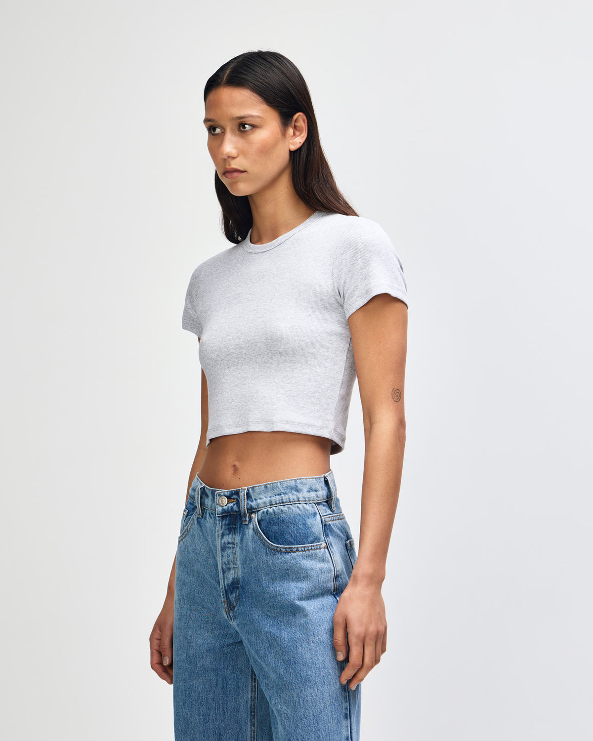 American Apparel Baby Rib Women's Crop Fitted T-Shirt - Heather Grey