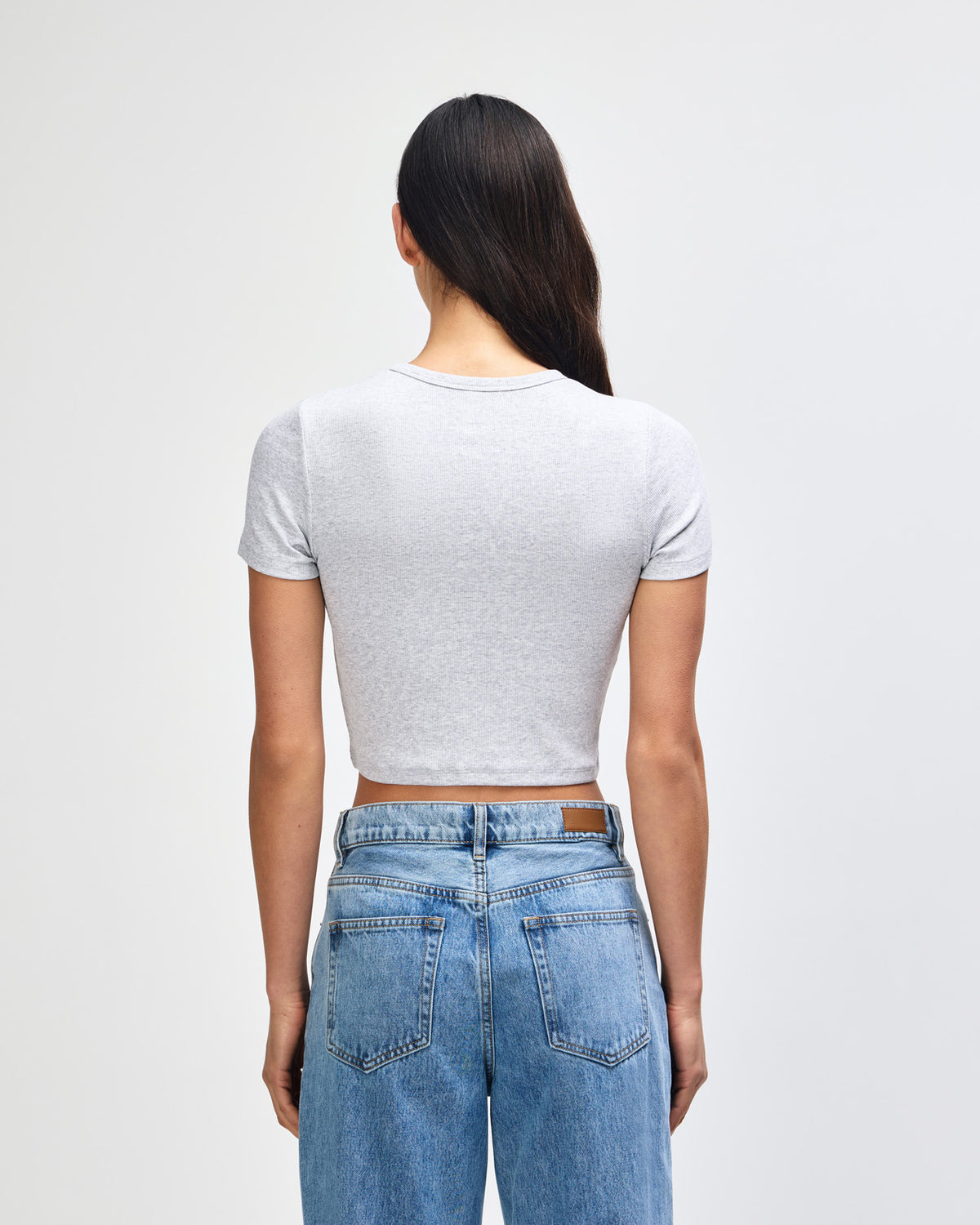 American Apparel Baby Rib Women's Crop Fitted T-Shirt - Heather Grey