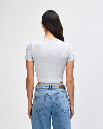 American Apparel Baby Rib Women's Crop Fitted T-Shirt - Heather Grey
