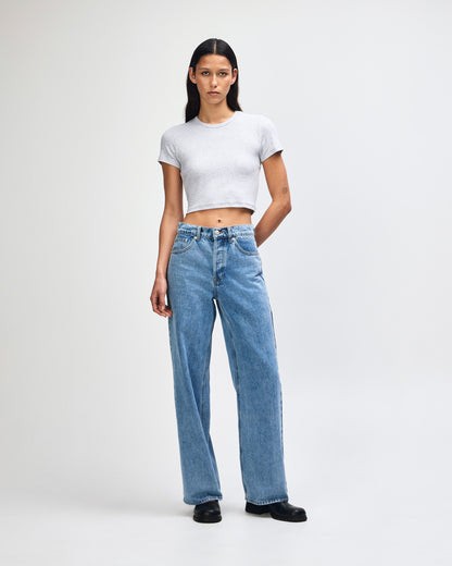 American Apparel Baby Rib Women's Crop Fitted T-Shirt - Heather Grey