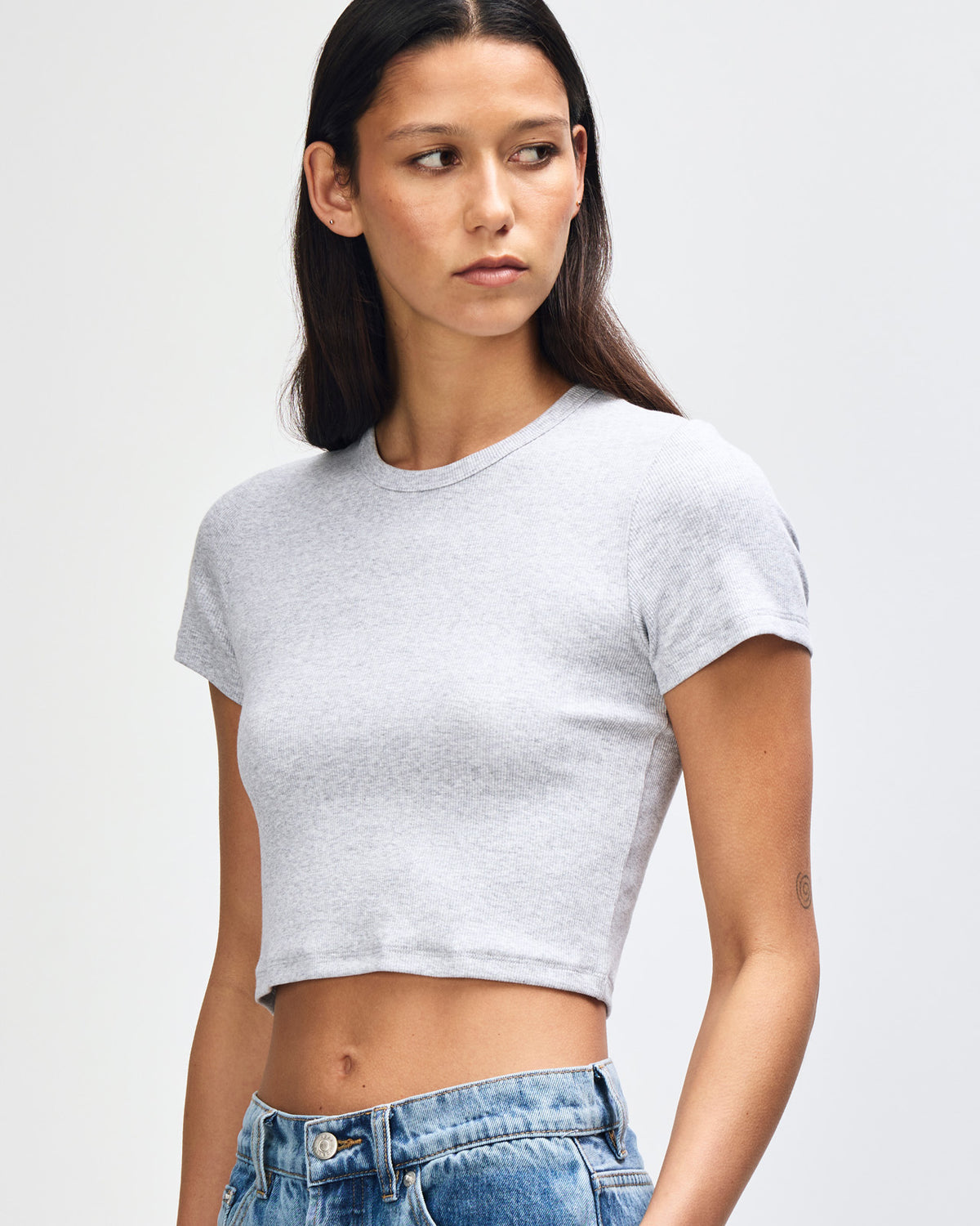 American Apparel Baby Rib Women's Crop Fitted T-Shirt - Heather Grey