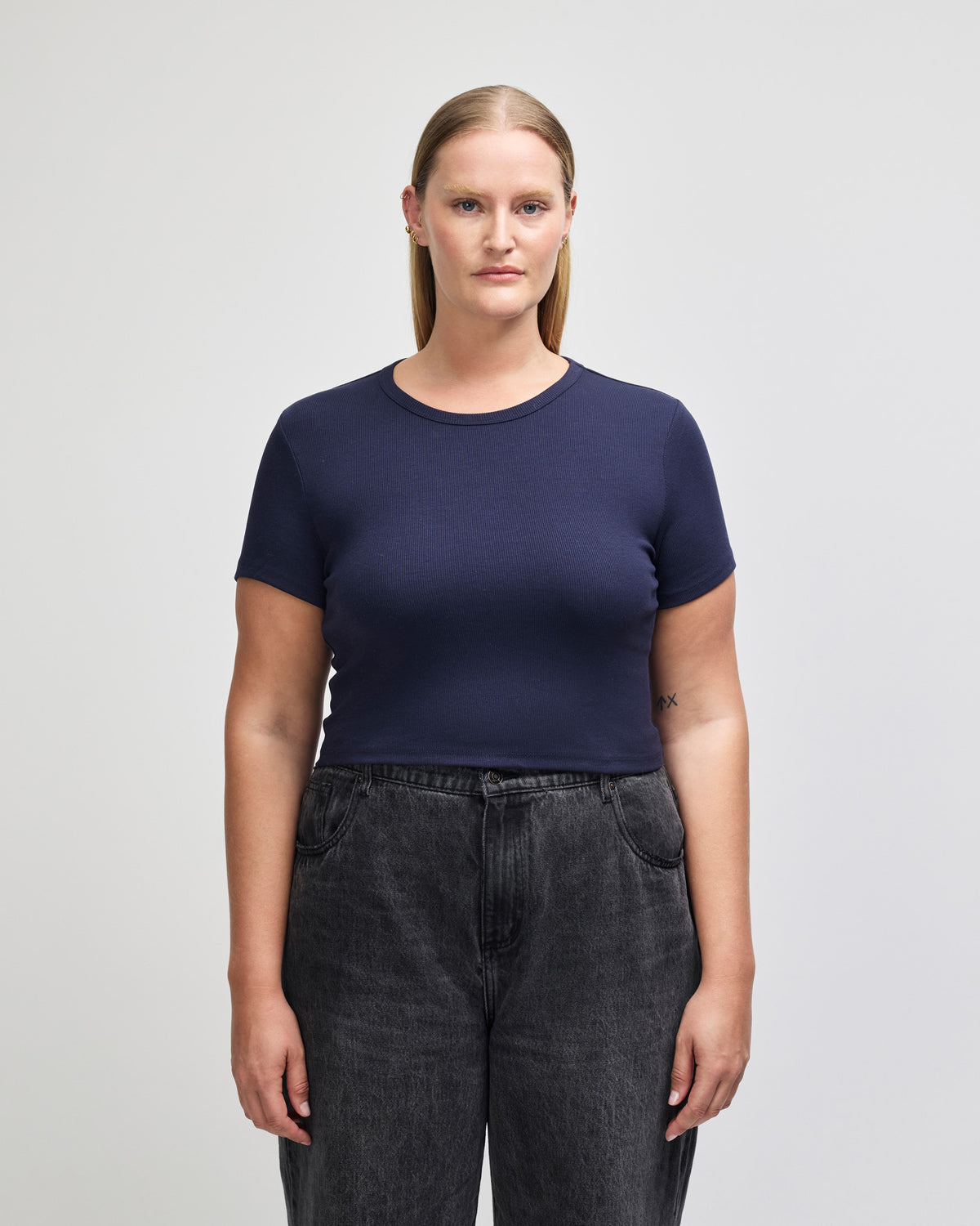 American Apparel Baby Rib Women's Crop Fitted T-Shirt - Navy