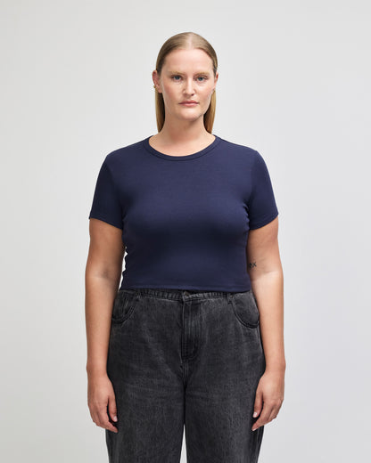 American Apparel Baby Rib Women's Crop Fitted T-Shirt - Navy