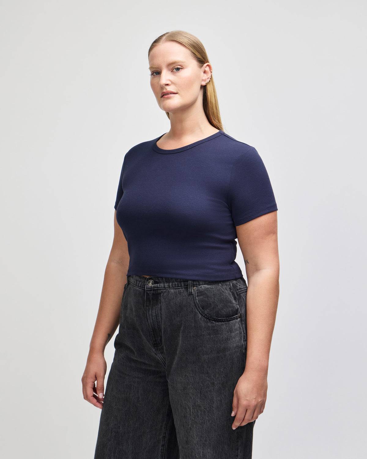 American Apparel Baby Rib Women's Crop Fitted T-Shirt - Navy