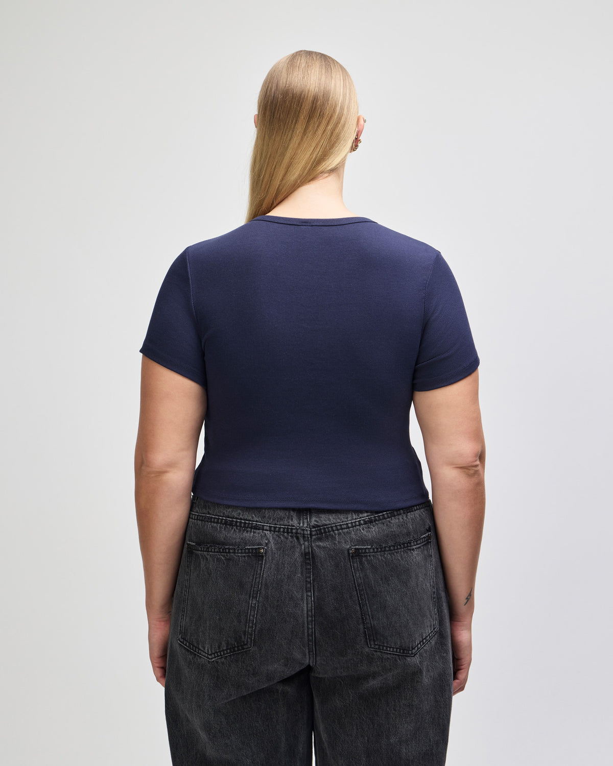 American Apparel Baby Rib Women's Crop Fitted T-Shirt - Navy