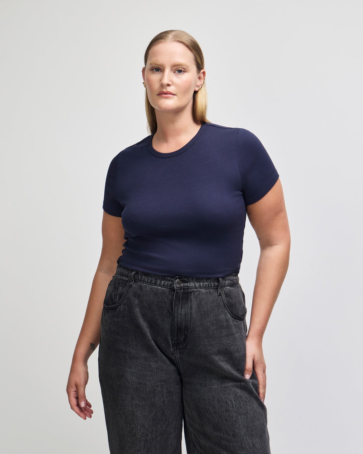 American Apparel Baby Rib Women's Crop Fitted T-Shirt - Navy