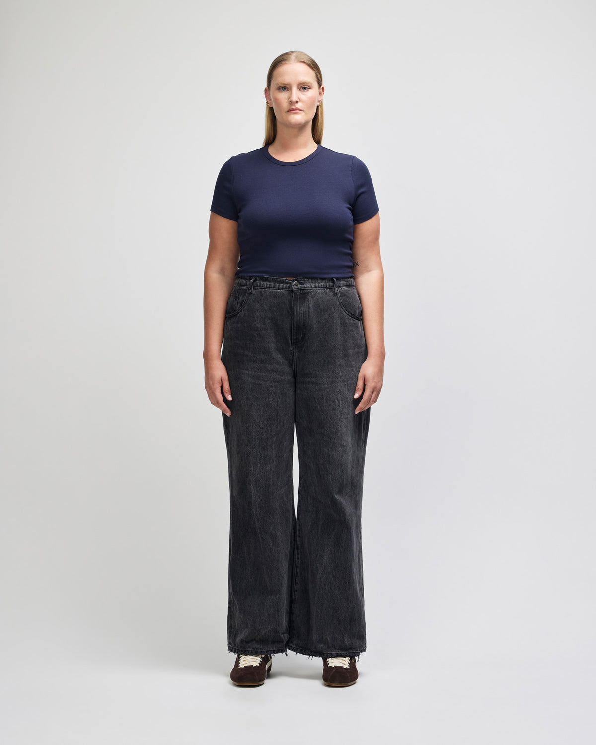 American Apparel Baby Rib Women's Crop Fitted T-Shirt - Navy