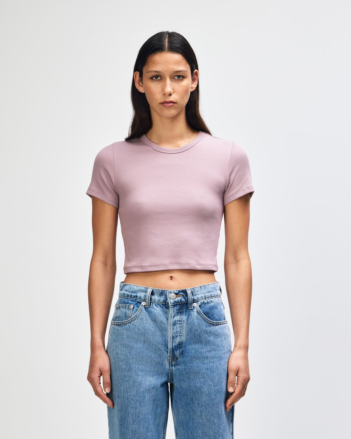 American Apparel Baby Rib Women's Crop Fitted T-Shirt - Smokey Violet