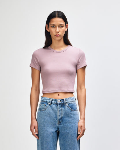 American Apparel Baby Rib Women's Crop Fitted T-Shirt - Smokey Violet