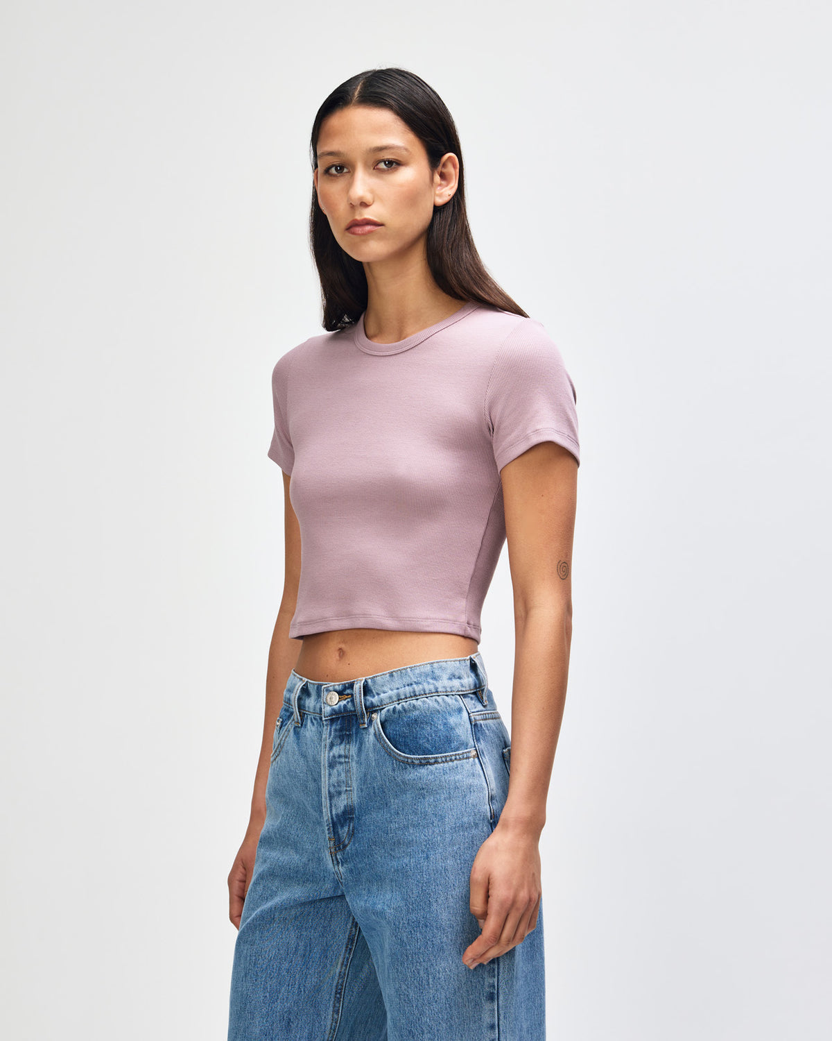 American Apparel Baby Rib Women's Crop Fitted T-Shirt - Smokey Violet