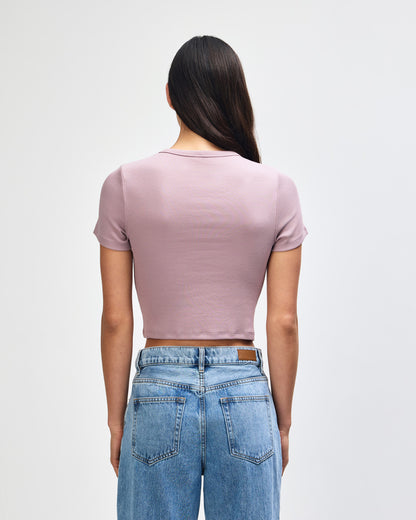 American Apparel Baby Rib Women's Crop Fitted T-Shirt - Smokey Violet