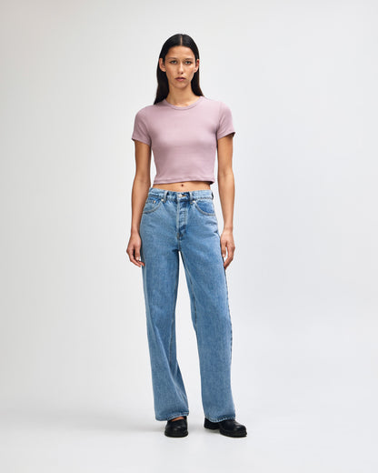 American Apparel Baby Rib Women's Crop Fitted T-Shirt - Smokey Violet