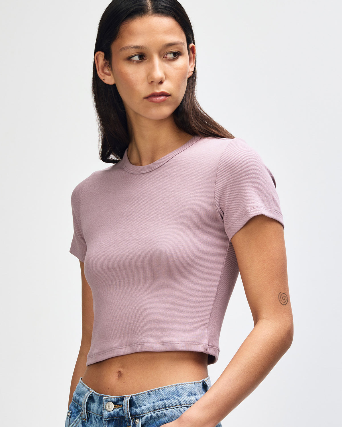 American Apparel Baby Rib Women's Crop Fitted T-Shirt - Smokey Violet