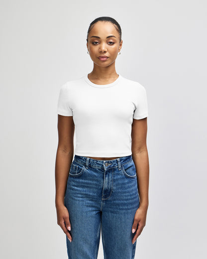 American Apparel Baby Rib Women's Crop Fitted T-Shirt - White