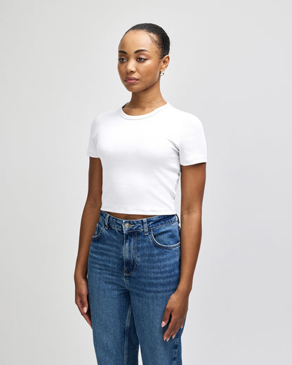 American Apparel Baby Rib Women's Crop Fitted T-Shirt - White
