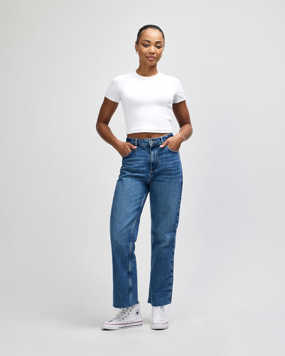 American Apparel Baby Rib Women's Crop Fitted T-Shirt - White