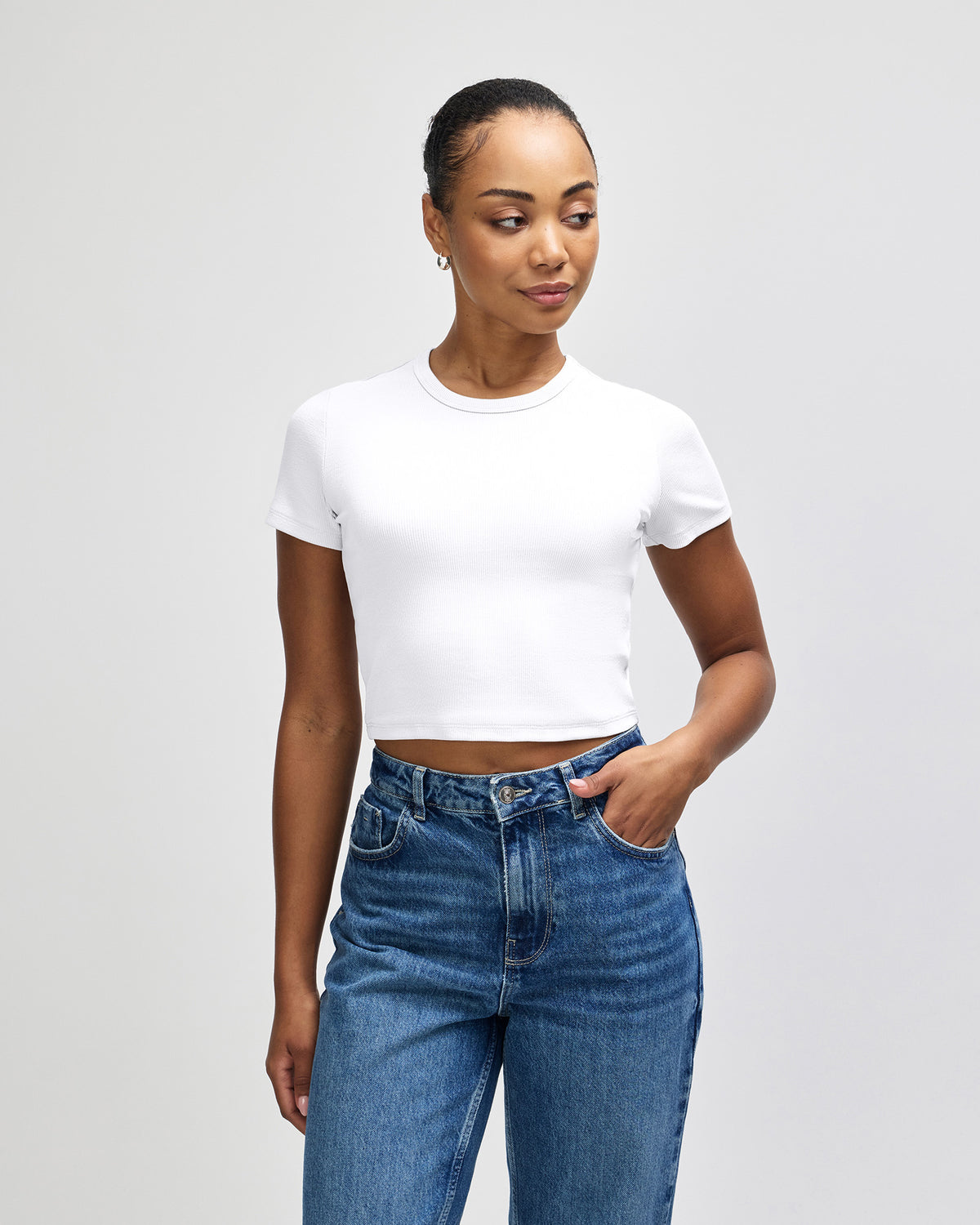 American Apparel Baby Rib Women's Crop Fitted T-Shirt - White
