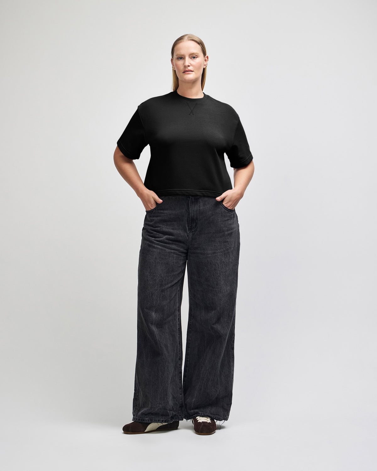 American Apparel French Terry Women's Mid-Length Boxy Top - Black
