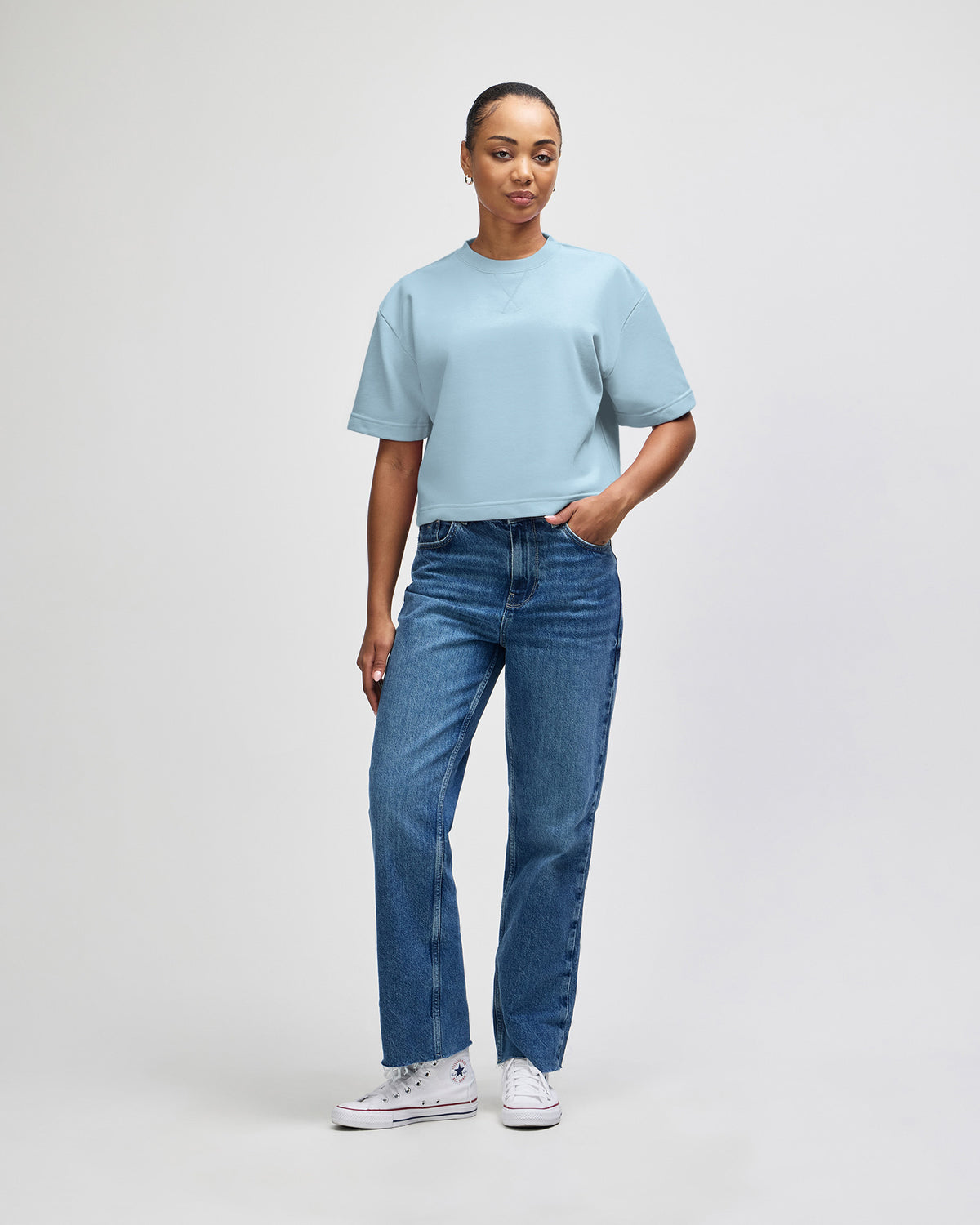 American Apparel French Terry Women's Mid-Length Boxy Top - Powder Blue