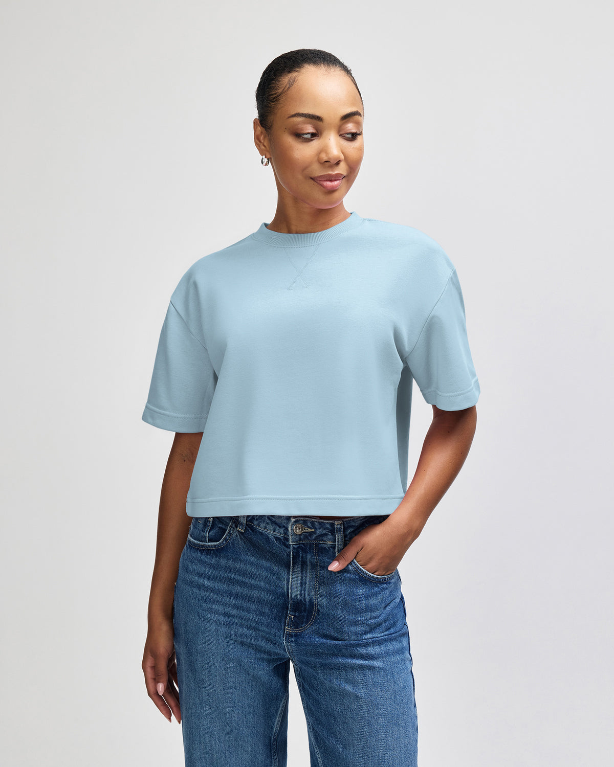 American Apparel French Terry Women's Mid-Length Boxy Top - Powder Blue