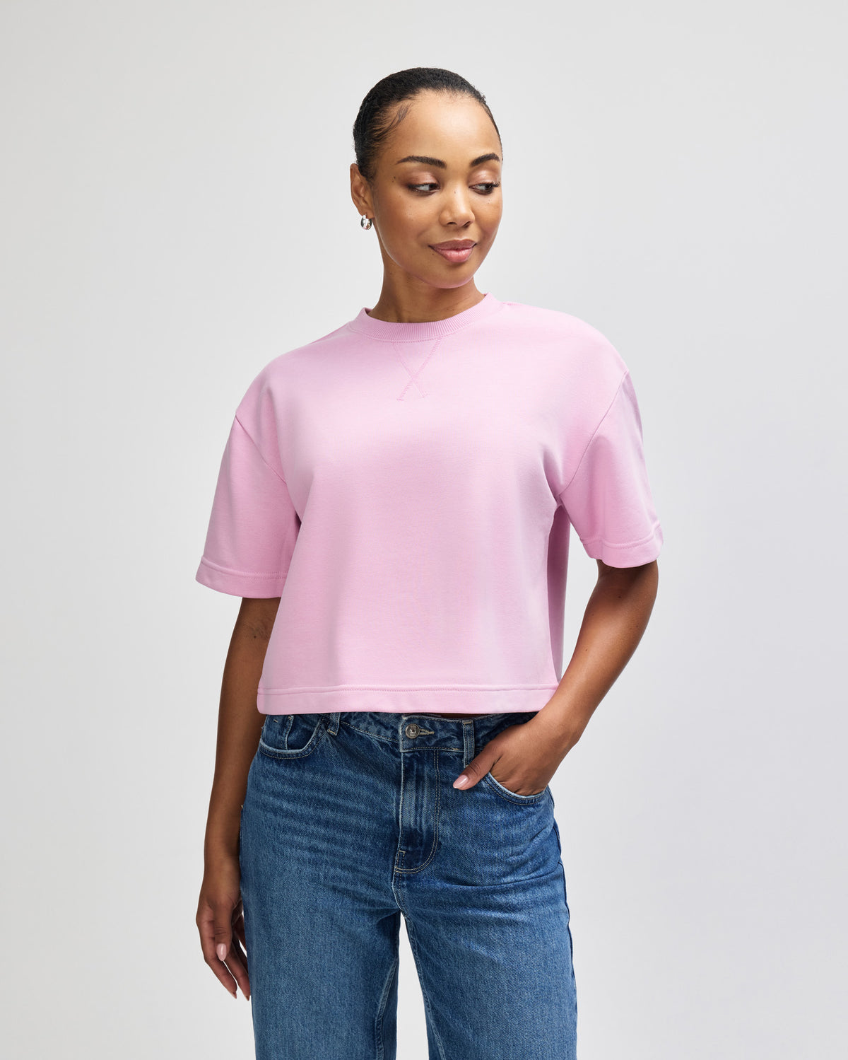 American Apparel French Terry Women's Mid-Length Boxy Top - Powder Pink